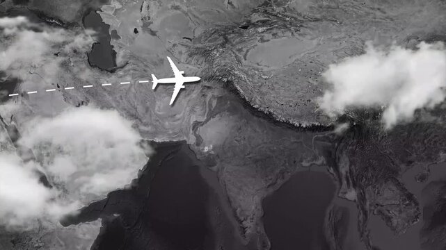Airplane Flying from Dubai UAE to Tokyo Japan Flight Route Map Animation