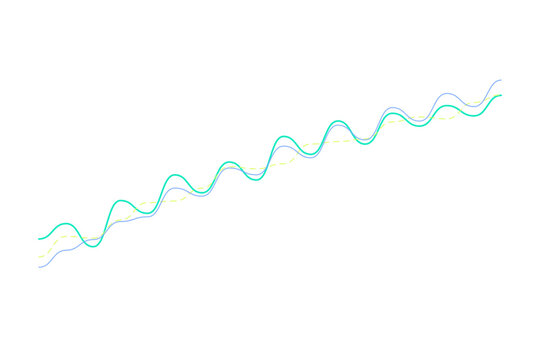 Abstract sine wave line graph displaying upward business growth and financial analysis, isolated on transparent background for presentation.