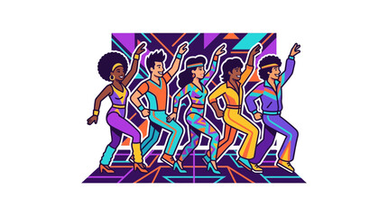 Fototapeta premium Retro Disco Dance Group, 70s Style, Isolated