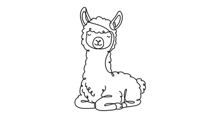 Fototapeta premium Cute llama sitting on white background.