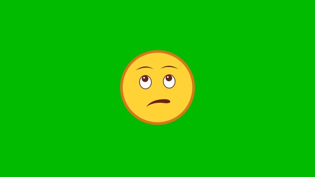 Confused yellow emoji face animation on green screen. 4K Video