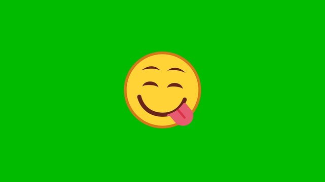 Animated face emoji with tongue out on green screen. 4K Video