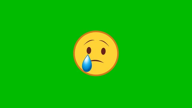 Emoji face changing from smiling to crying on green screen. 4K Video