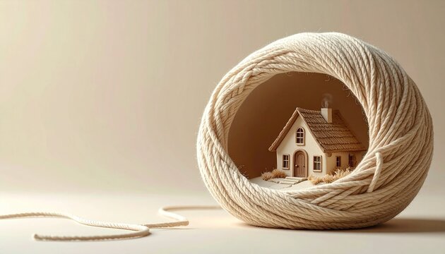 Clay Tiny House Inside Giant Yarn Ball3