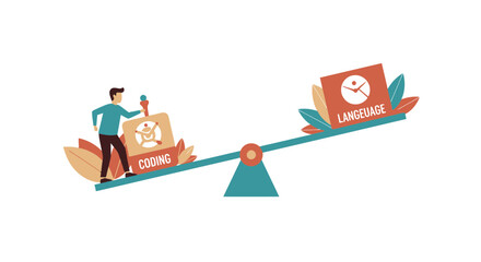 Naklejka premium Balancing Coding and Language Skills Conceptual Illustration