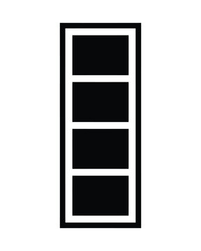 Empty booth photo frame, vertical photo strip with four blank dark frames isolated on transparent background