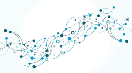 Fototapeta premium Network connection diagram shows abstract blue lines and circular nodes representing data flow on a light background.