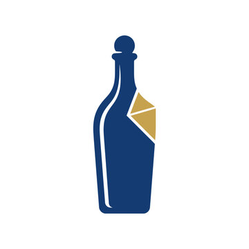 Elegant dark blue spirit bottle with luxury gold label vector illustration