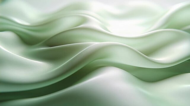 Gentle green satin fabric with rippling folds creating a smooth, elegant, and abstract animation