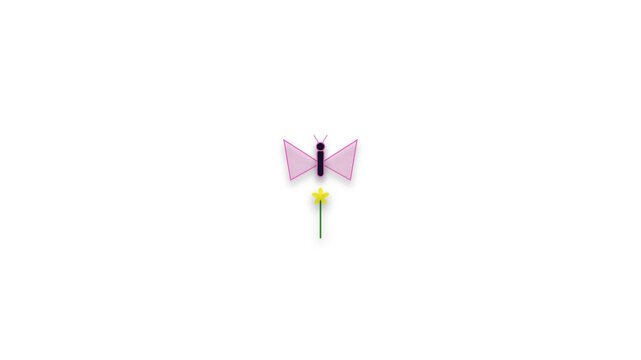 Premium 4K geometric butterfly landing on a minimalist linear stem, triggering a blooming geometric flower reaction with precise timing, seamless loop.