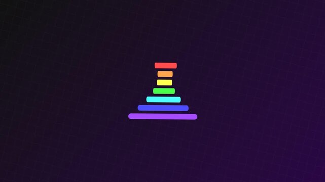 A vibrant rainbow colored pyramid shape graphic illustration symbolizing diversity and progressive growth against a dark purple gradient background