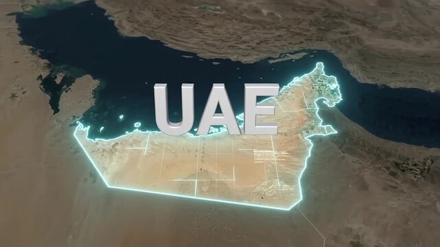 3D Satellite Map Zoom Into UAE with Fully Highlighted Territory