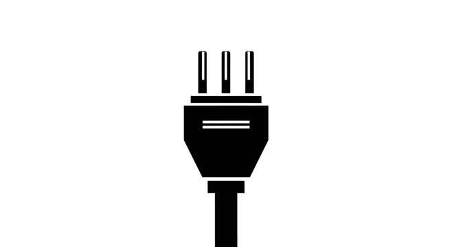 A black and white illustration depicting a three-pronged electrical plug