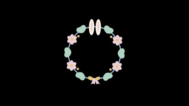 Animated Easter floral wreath with cute bunny ears