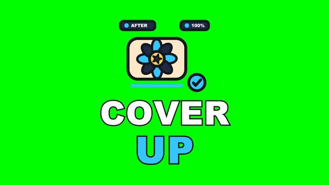 4K green screen COVER UP animated text - the bold new piece opening out over the old blur, kinetic typography tattoo studio overlay for ink content and social media, chroma key