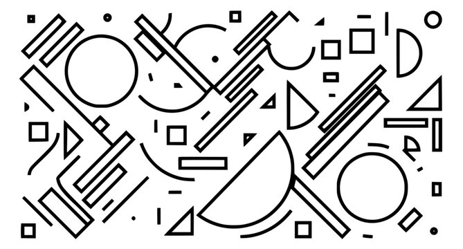 Retro black and white abstract geometric collage with circles triangles and squares