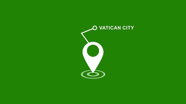 Animated vatican city location map marker with pulsing radar effect on green screen background, for travel navigation, geographic targeting, and, digital mapping motion presentations