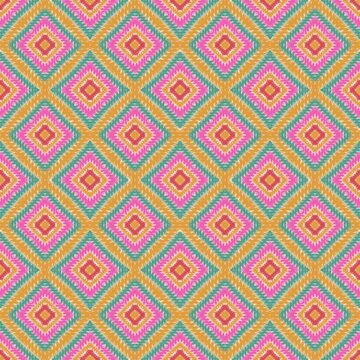 Seamless geometric diamond pattern with colorful ethnic style background
