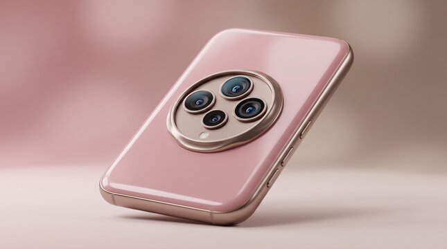 Pastel pink smartphone showcasing advanced camera module with five lenses and ring flash for professional photography enthusiasts