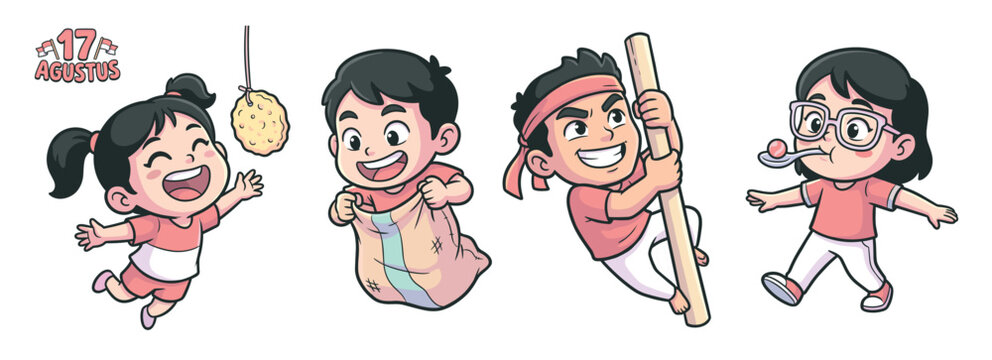 Indonesian Independence Day Kids Traditional Games Cartoon Collection Set