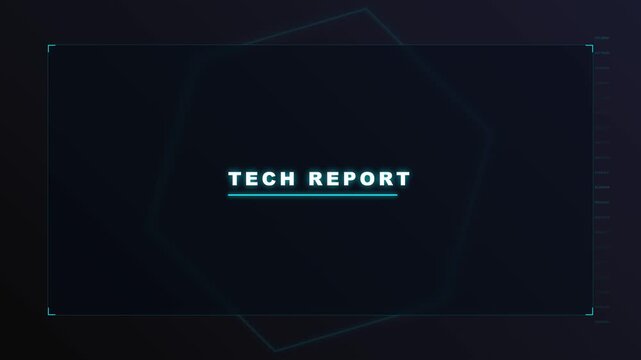 Futuristic tech report slide layout with glowing geometric HUD interface elements for digital presentations
