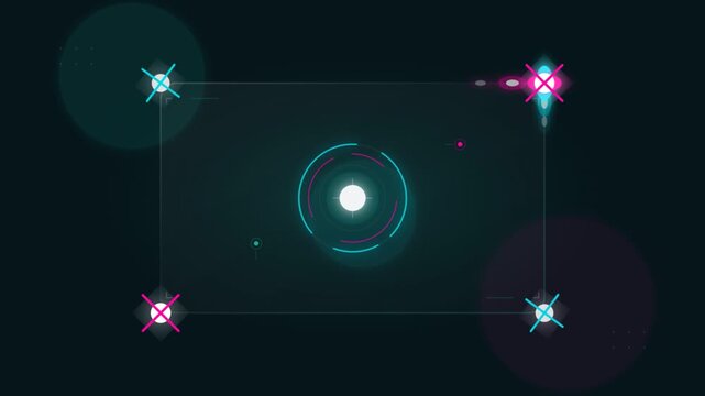 Futuristic digital interface HUD overlay with glowing neon elements and