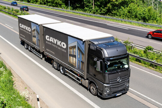 Wiehl, Germany - May 26, 2026: Gayko Mercedes-Benz Actros L combination truck on motorway