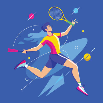 A High-Energy Flat Vector Design of a Badminton Player - Dynamic Sports Illustration with Racket and Action