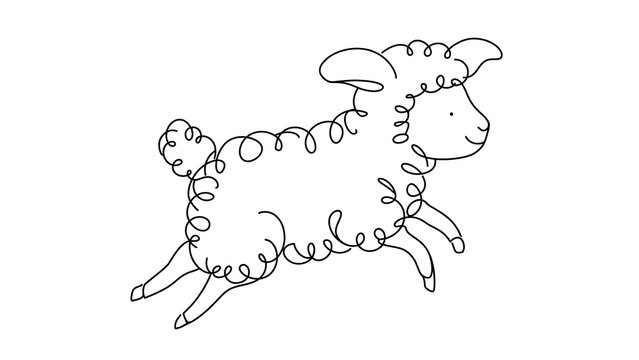 cute sheep jumping white background.