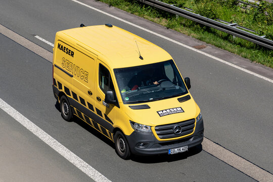 Wiehl, Germany - May 26, 2026: Kaeser Service Mercedes-Benz Sprinter van on motorway