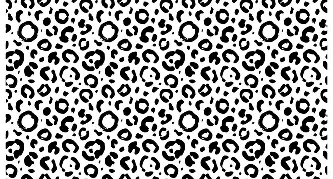 Seamless monochrome leopard skin pattern hand drawn exotic animal print vector background