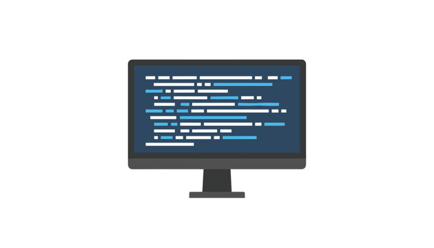 Desktop computer monitor displaying lines of software code in white and blue representing programming, hacking, or development.