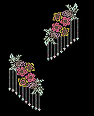 Elegant Floral Corner Motif on Black Background, Ornate Botanical Design for Suit Neck and Dupatta Corner © Upendra verma