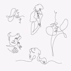 Fototapeta premium Romantic Couple Kissing Continuous Line Art Illustration
