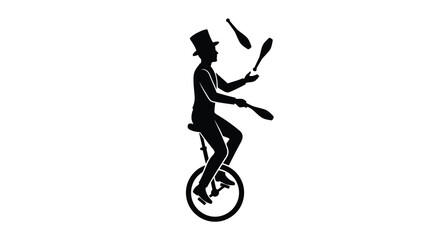 A silhouette of a man juggling while riding a unicycle © Pixora