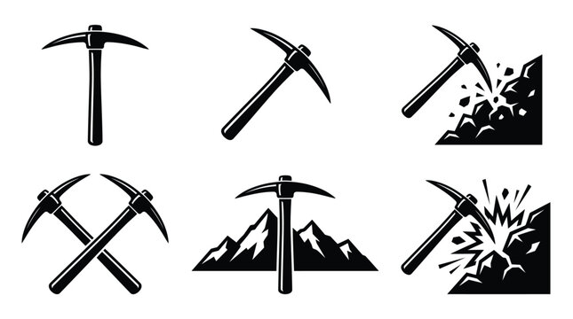Black and white pickaxe icons for mining