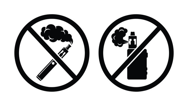 No vaping prohibition signs with electronic cigarette icons