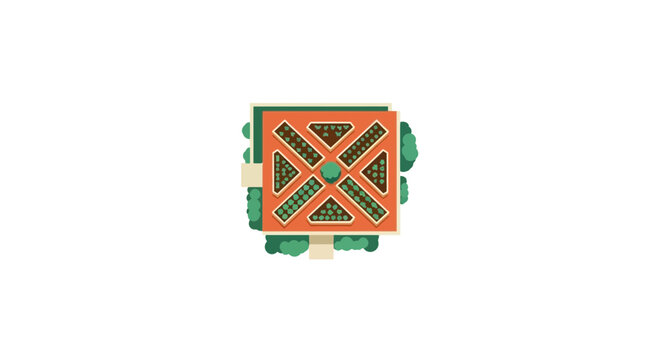 Top-Down Minimalist Geometric Garden Illustration with Symmetrical Planters