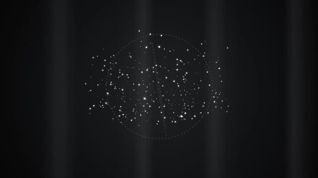 Particles converge into an oval shape against a dark gray background