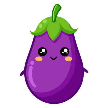 Cute smiling purple eggplant cartoon character vector illustration for healthy food and organic vegetable concept cartoon illustration of a eggplant