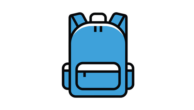 Simple blue school backpack vector icon with black outlines isolated on a white background representing education and travel.