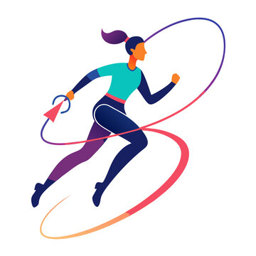 Dynamic fitness woman running with glowing motion lines vector illustration for cardio workout health and active lifestyle