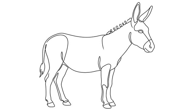 Donkey white background simple line drawing.