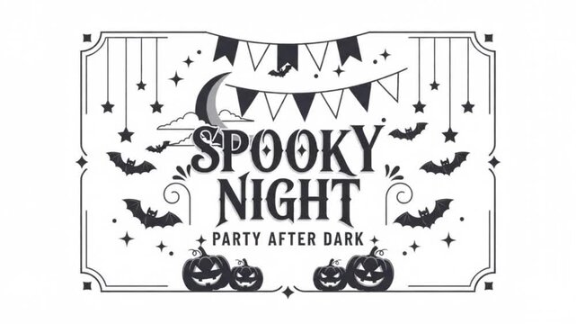 Halloween decorative frame spooky night with crescent moon and bunting on white background