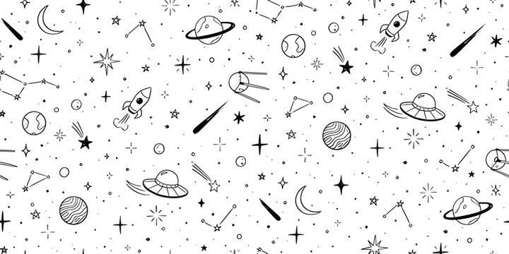 Seamless pattern featuring hand drawn paper sticker arrow heart star collage scrapbook texture on white background
