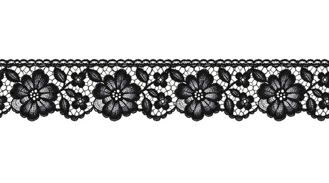 Black lace fabric isolated on transparent background