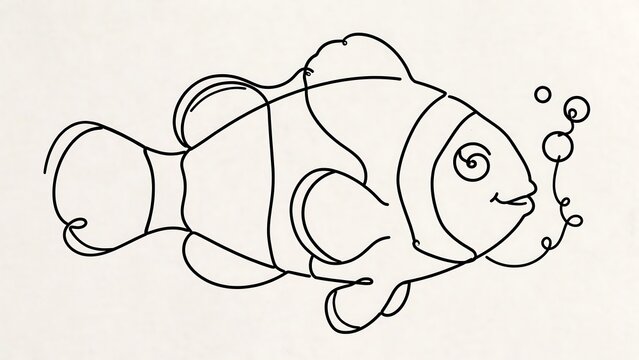 Fish white background simple line drawing.