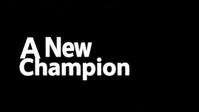 A new champion bold white typography graphic on plain black background text font design lettering