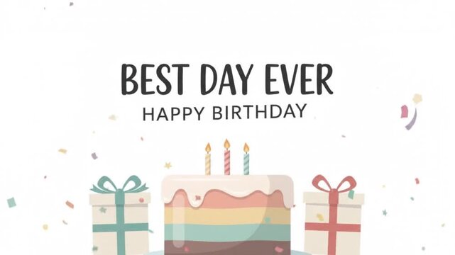 Animated birthday cake with glowing candles on a clean white background