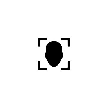 Face recognition icon. Solid black glyph of ai face scan for biometric identity.